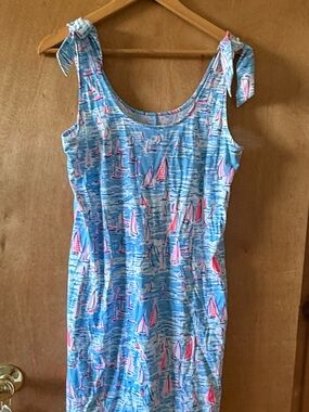 Lilly Pulitzer Blue & Pink Sailboat Print Tank Tie-Shoulder Dress
